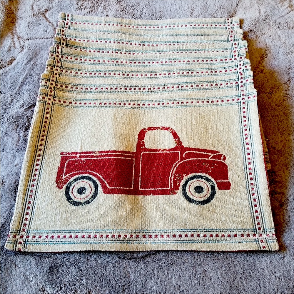 Set of 8 Vintage Red Truck Tapestry Placemats
